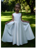 Ivory Satin Lace Pearl Buttons Back Classic Flower Girl Dress